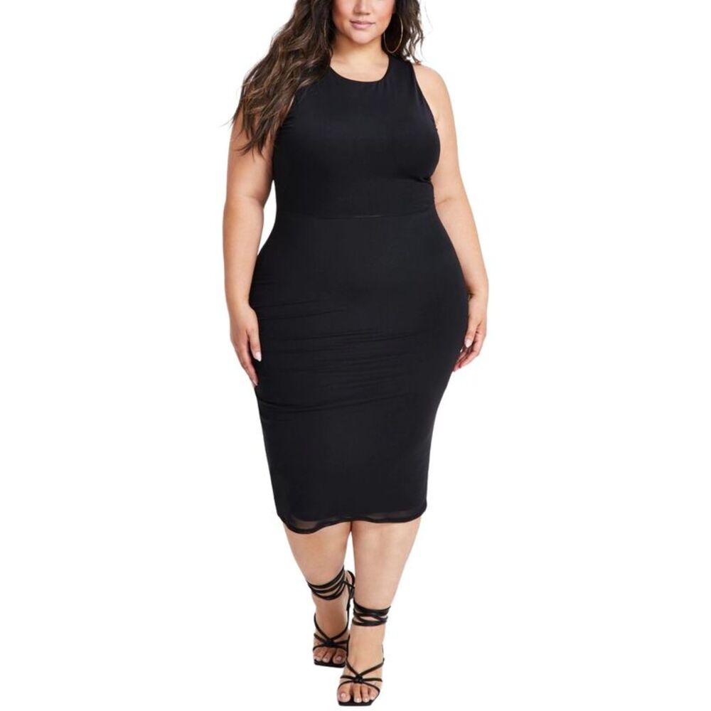 Nina Parker Womens Plus Size Printed Mesh Midi Dress 3X Black Beauty - NWT $80
